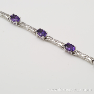 Sterling Silver Bracelet With Natural Stone Amethyst